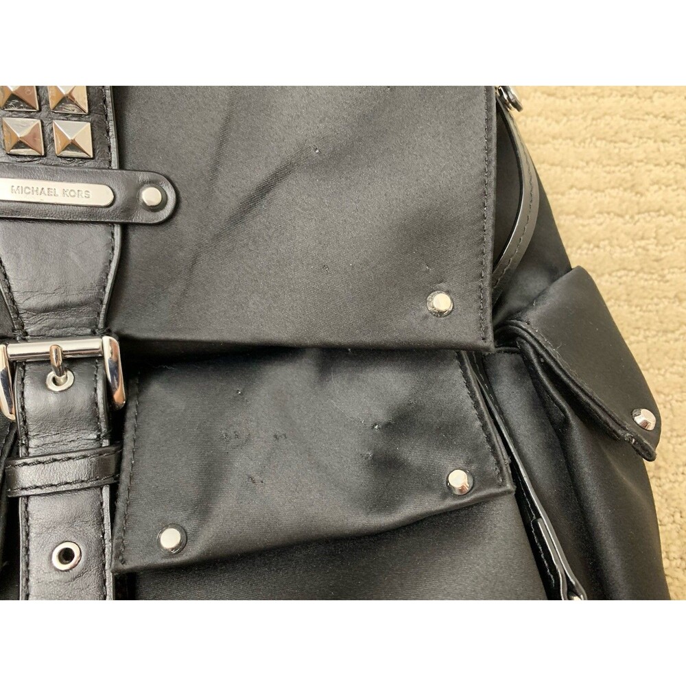 Michael Kors Olivia Studded Black Satin Pockets Punk Biker Rock Backpack - Picture 9 of 9